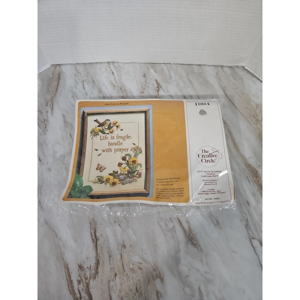 Creative Circle Crewel Kit 18x24 "Life Is Fragile Handle with Prayer" #1004 NOS
